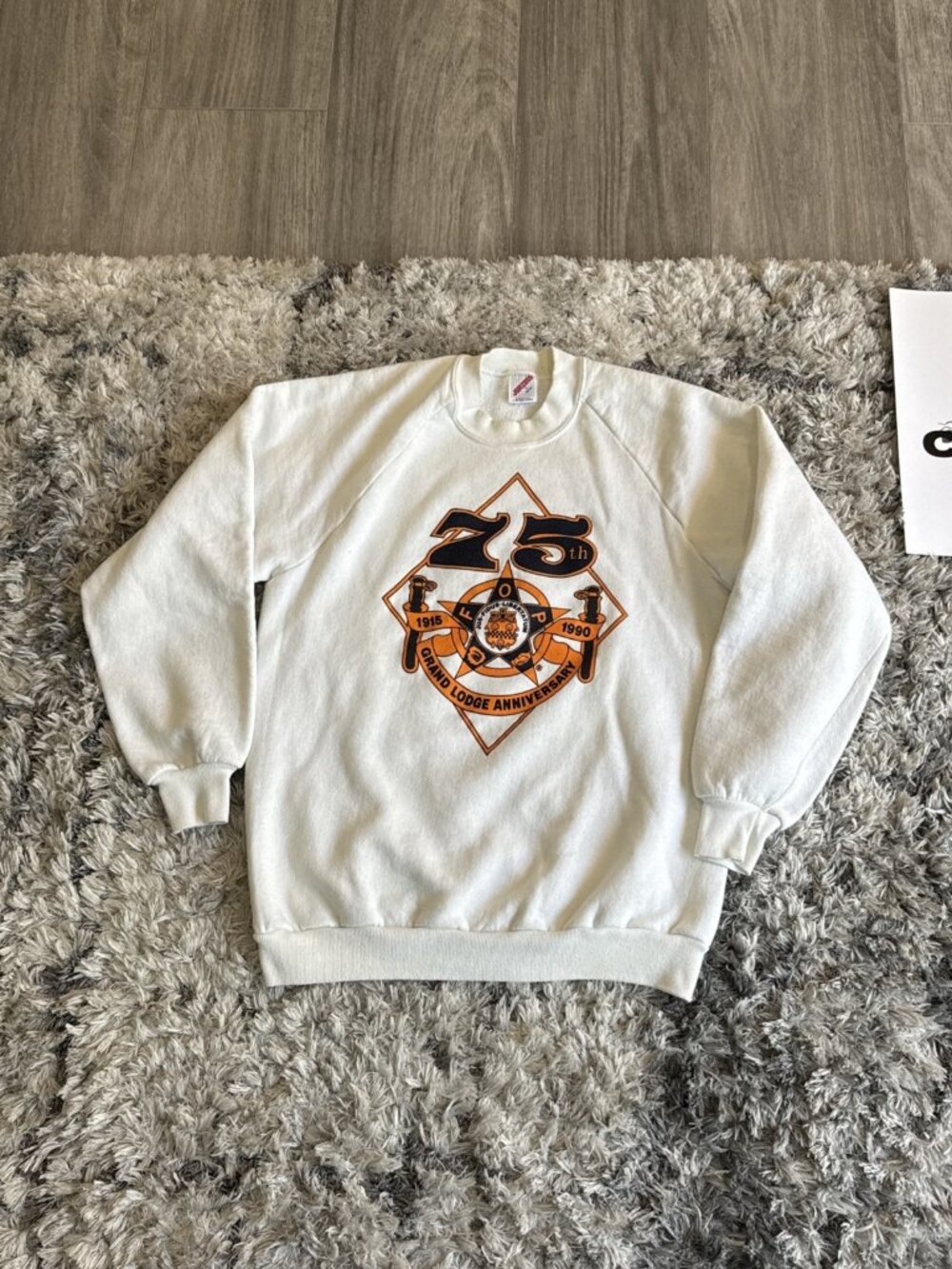 Jerzees White 80 S Jus Fidus Libertatum Men Large L Stained Crewneck Sz LARGE